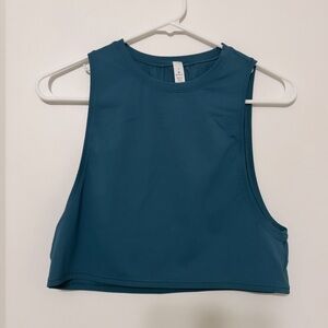 Lululemon turquoise crop high neck flowy tank top, size 2